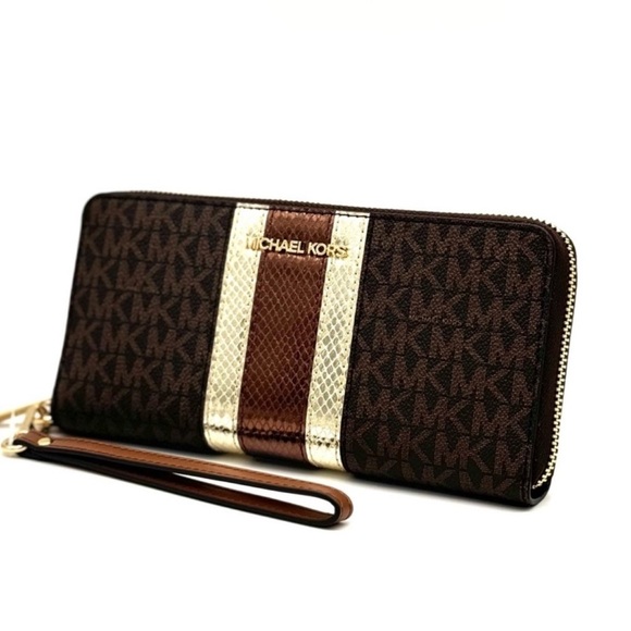 Michael Kors Large Continental Wallet Wristlet Brown Multi - Picture 1 of 10